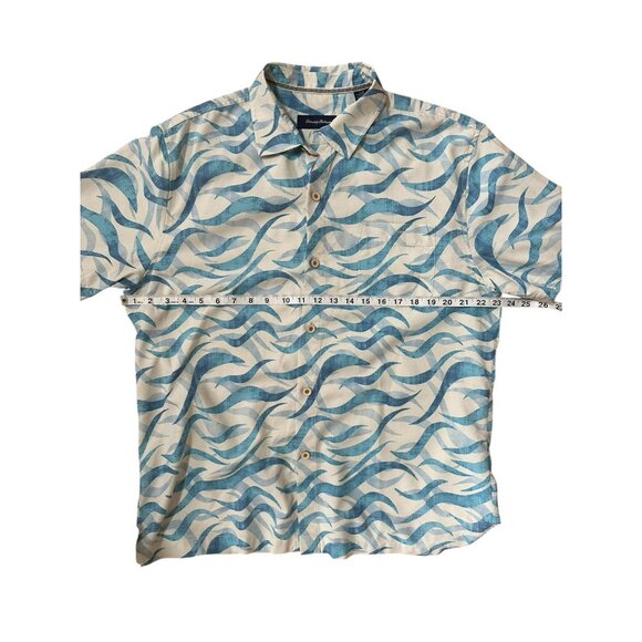 Tommy Bahama Mens Silk Blend Button Up Shirt Blue Wave Print Sz L Island Zone - Picture 7 of 9